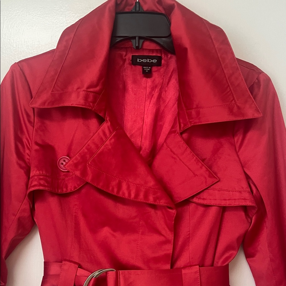 bebe Bold Red Trench Coat - Picture 3 of 4